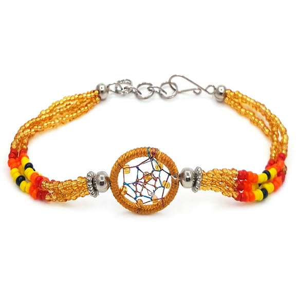 Native Inspired Round Thread Dream Catcher Multicolored Seed Beaded Multi Strand Bracelet - Womens Southwest Fashion Handmade Jewelry Boho Accessories