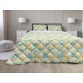 thumbnail image 1 of Abstract Comforter & Sham Bedding Set, Silhouette Petals Nature Abstraction with Geometric Influences, 3 pcs Duvet Set Microfiber Filling Quilt, 5 Sizes, Teal Earth Yellow, by Ambesonne, 1 of 4