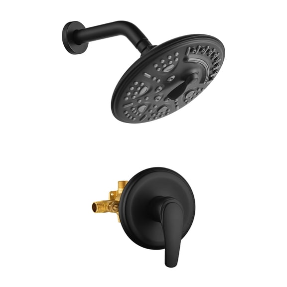 Cobbe 8-Inch Single Handle Bathroom Rain Shower Head Set with 6-Spray Patterns ABS Rainshower Showerhead Matte Black