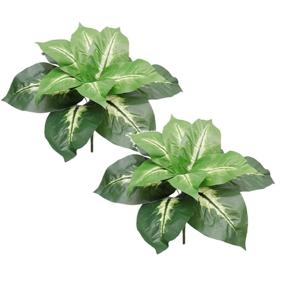 Artificial Tropical Green Plants –Fake Hostas Outdoor Artificial Plants, UV Resistant, Faux Green Leaf Stems for Porch, Patio, Balcony, Garden Planter or Indoor Décor