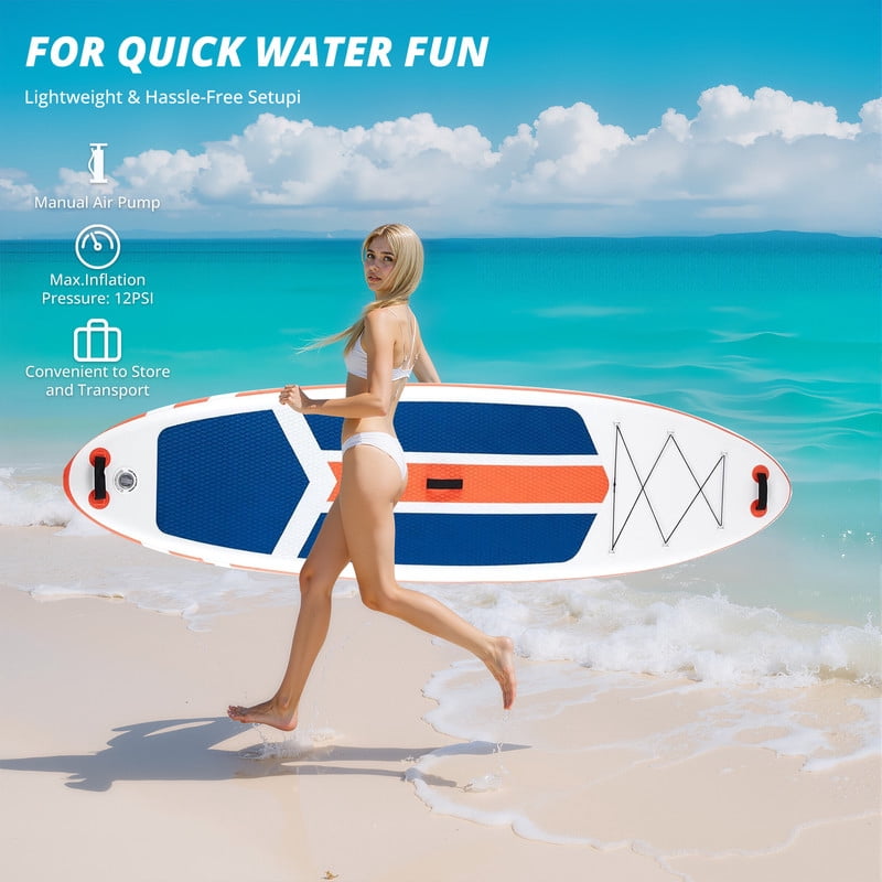 Simenmax Inflatable Stand Up Paddle Board, 400lbs Capacity SUP with Non-Slip EVA Deck, Adjustable Paddle & Backpack, Premium PVC, BlueOrange