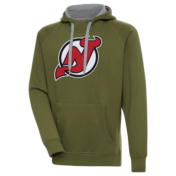 Men's Antigua Olive New Jersey Devils Victory Pullover Hoodie