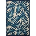thumbnail image 5 of 4â€™ Round Navy and Beige Leaves Indoor Outdoor Area Rug, 5 of 8