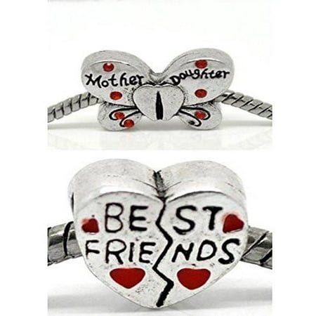 Best Friends Mother Daughter Charms Beads for Snake Chain Charm