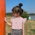 thumbnail image 2 of Girls T Shirts Solid Color Flying Sleeve Top Summer Clothes for Girls Cotton Daily Wear Pink 1-2 Years, 2 of 4