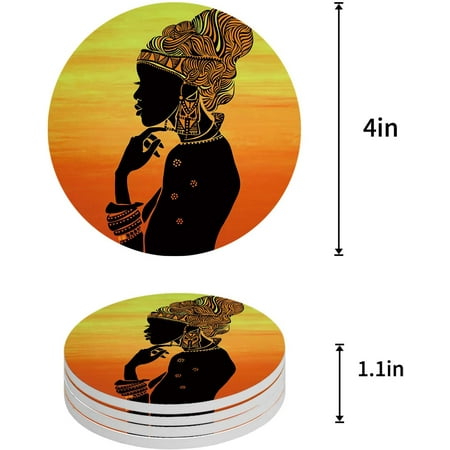 

KXMDXA Afro Girl Ancient Egyptian Woman Set of 6 Round Coaster for Drinks Absorbent Ceramic Stone Coasters Cup Mat with Cork Base for Home Kitchen Room Coffee Table Bar Decor