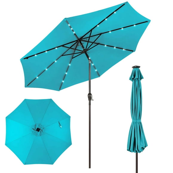 Costway 10 FT Patio Solar Umbrella LED Patio Market Steel Tilt with Crank Outdoor Turquoise