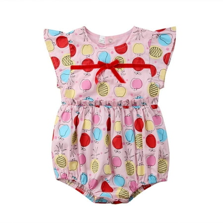 

Summer Newborn Baby Girls Ruffle Apple pineapple Sleeveless Jumpsuit Bodysuit Clothes 0-24M