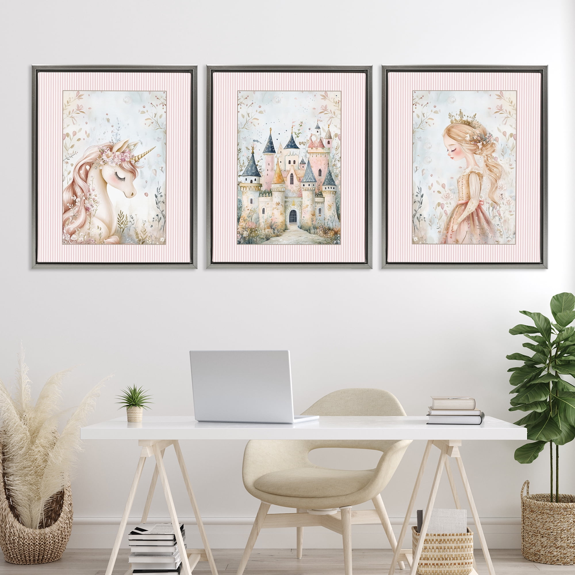 Stupell Industries Fantasy Enchanted Dreams 3 Piece Gray Framed Floater Canvas Set, design by Christine Simpson Art