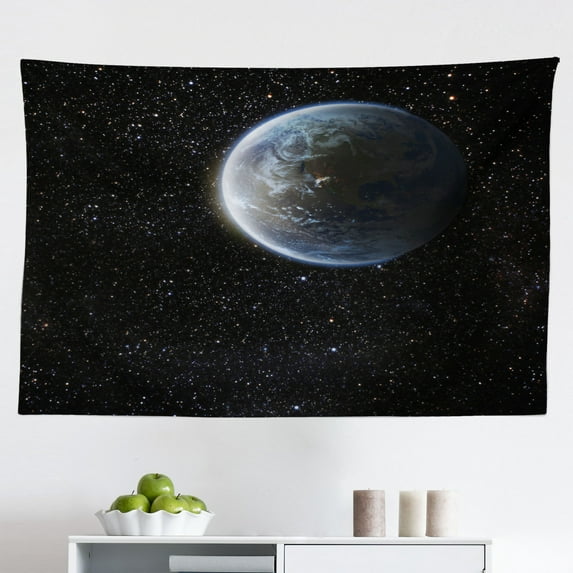 Galaxy Tapestry, Spaceship Return to Earth Science Fiction World Backdrop Space Craft Travel, Fabric Wall Hanging Decor for Bedroom Living Room Dorm, 2 Sizes, Navy Blue Grey, by Ambesonne
