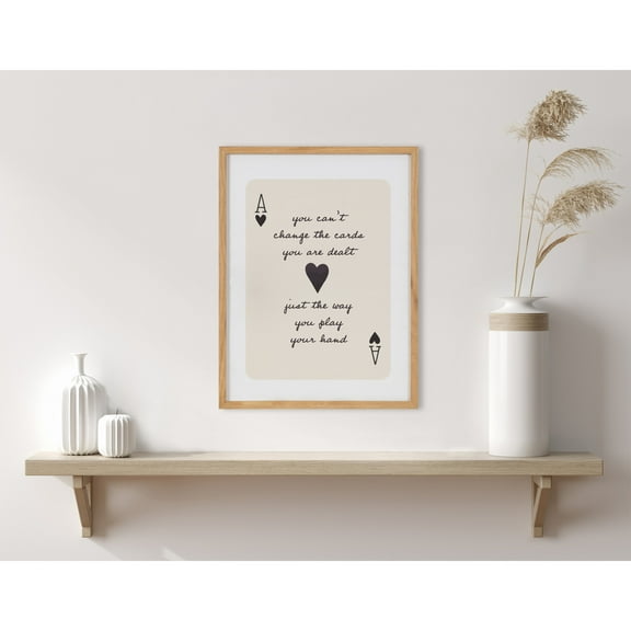 Kate and Laurel Ace of Heart Cards Positive Quote Framed Wall Art by The Creative Bunch Studio, 12x16 Natural, Modern Deck of Cards Art for Wall