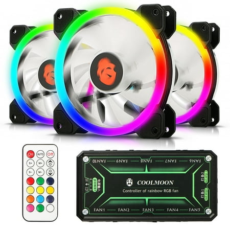 TSV 3-Pack 120mm RGB Fans - Wireless High Performance Dual-Loop Light LED Cooling Case Fan with Remote Controller for Gaming PC Computer CPU
