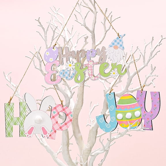 FENGGUIQU Easter Wooden Hanging Ornament Assorted Colors Door Welcome Sign Front Porch Decor