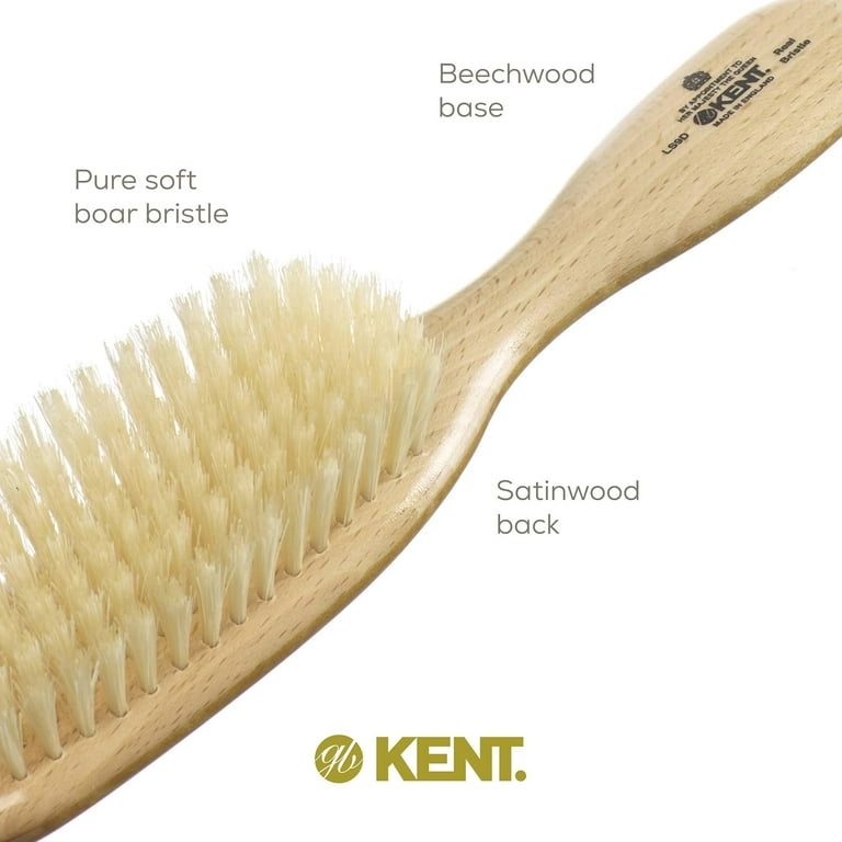 Kent LS9D Satinwood Boar Bristle Hair Brush, Soft Bristles for