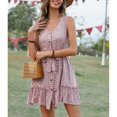 thumbnail image 4 of Vestido sin mangas de mujer con estampado de lunares y cuello en U, vestido de verano con dobladillo con volantes y correa en la cintura con un solo pecho, 4 of 8