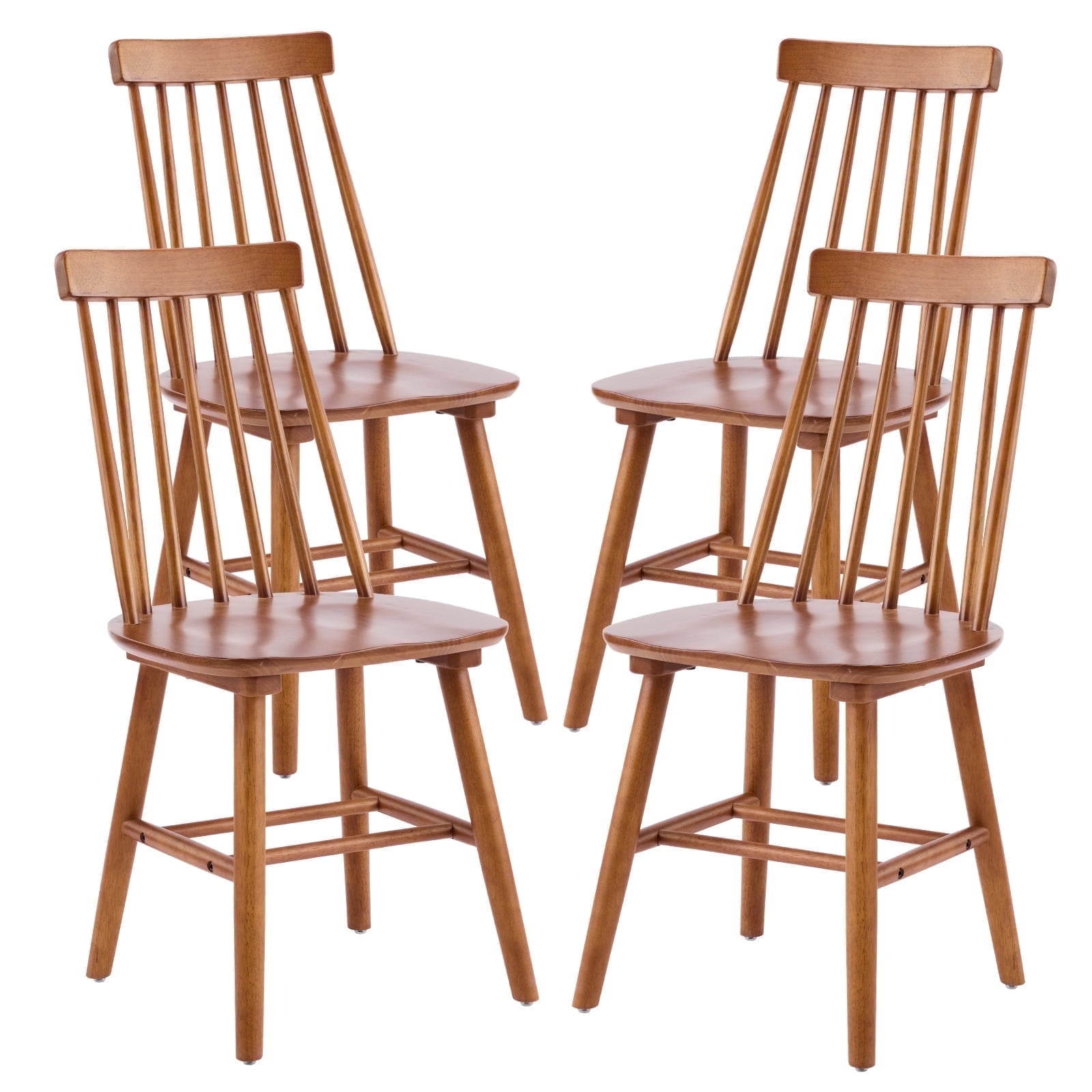 Farmhouse Wooden Dining Chairs Set of 4, Windsor Spindle Back Chair for Kitchen & Dining Room, Walnut