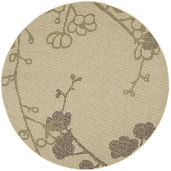 SAFAVIEH Courtyard Christian Floral Indoor/Outdoor Area Rug, Natural/Olive, 6'7" x 6'7" Round