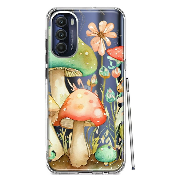 MUNDAZE Motorola Moto G Stylus 4G 2022 Shockproof Clear Hybrid Protective Phone Case Fairy Tale Watercolor Mushrooms Pastel Flowers Cover