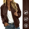 thumbnail image 2 of MaFYtyTPR Women Bomber Jacket Zip Up Windproof Flight Coat Solid Color Stand Collar Casual Spring Fall Outerwear A-Coffee L, 2 of 6