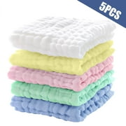 5pcs Muslin Washcloths, EEEkit Soft Cotton Infant Towels, Absorbent Colorful Bath Face Towels, 6 Layer, 12''x12''