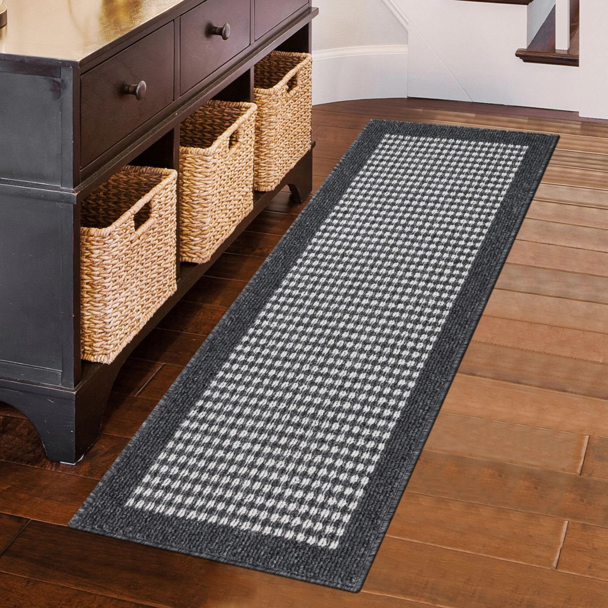 Findosom 2'x10' Hallway Runner Rug Non Slip Entryway Mat with Rubber Backing,Heavy-duty Durable Entryway Floor Mat Machine Washable Doormat,Laundry Runner Rug for Garage Kitchen,Black