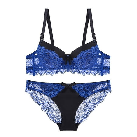Virmaxy Womens French Lace Alluring Bra Underwear Set Padded Push Up Bra Adjustable Strap Lace Bra Bow Tie Decoration Lingerie Set