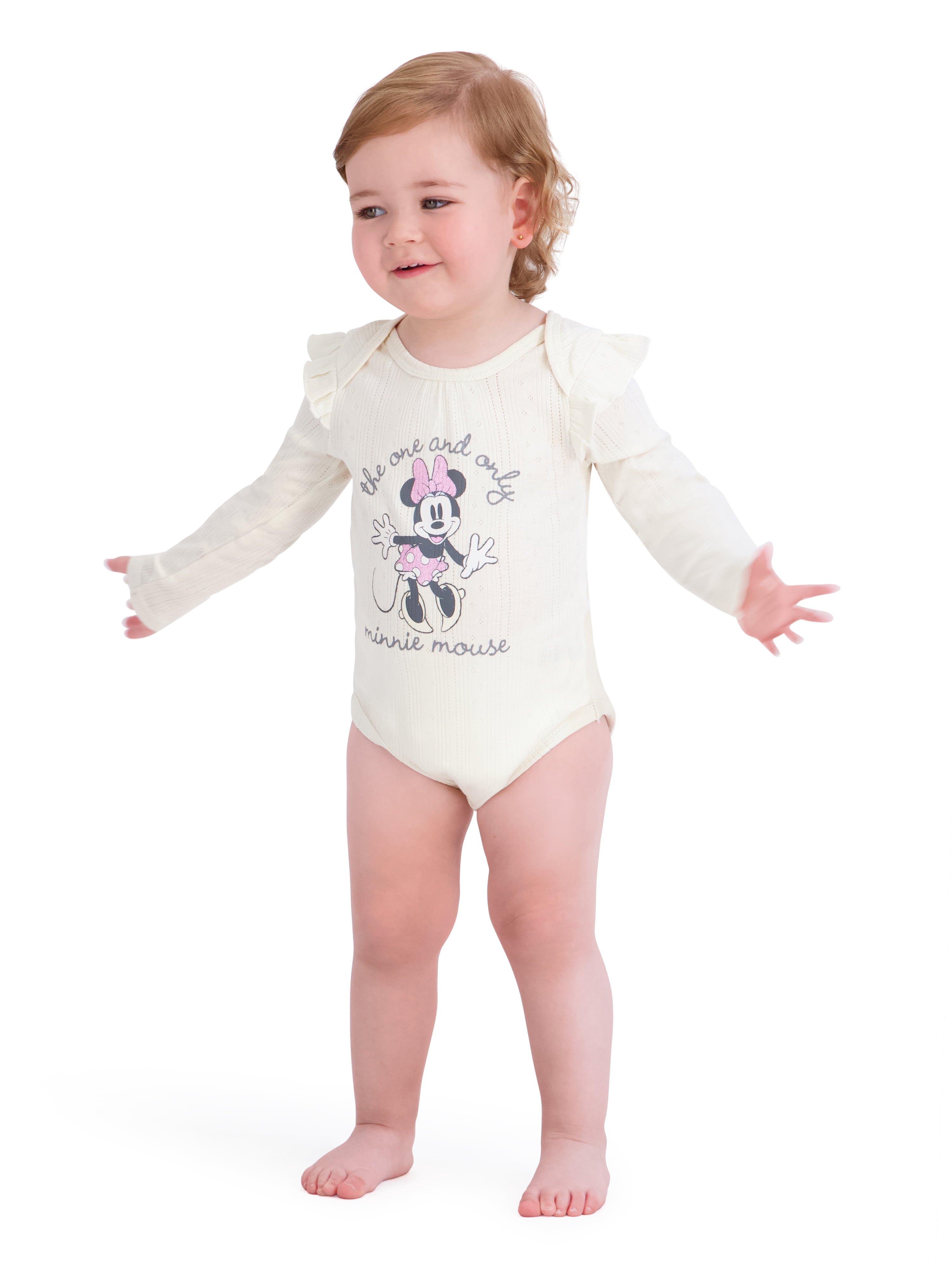 Minnie Mouse Baby Girls 3 Pack Long Sleeve Bodysuit, Size 0-24 Months