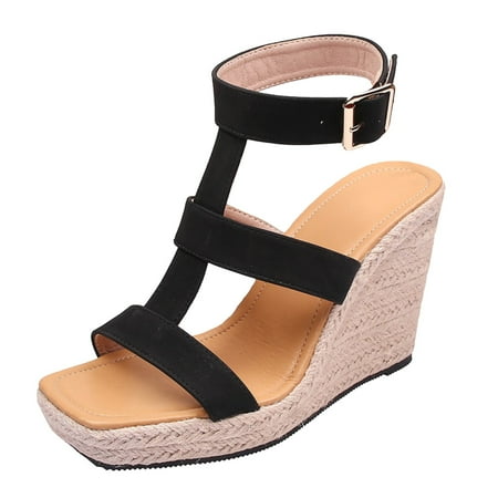 

CBGELRT Womens Sandals Black Wedges Sandals for Women En Fashion Summer Women Shoes Super High Toe Wedges Sandals Heel Platform Heeled Sandals Women Shoes