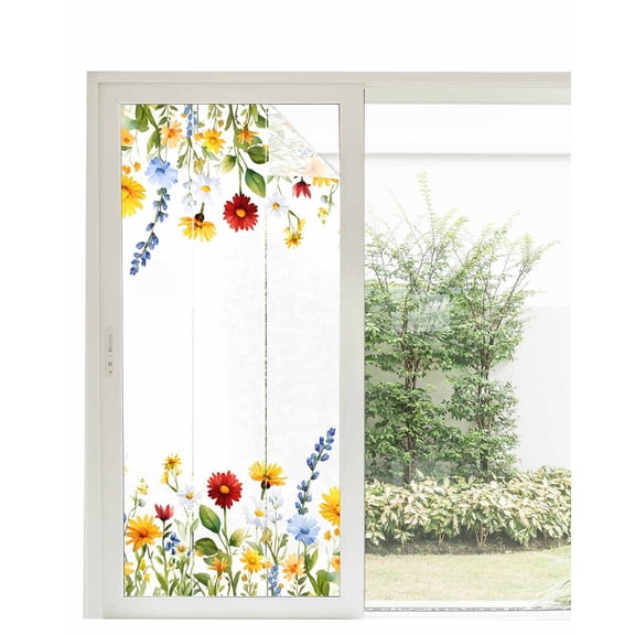 Window Privacy Film Sunflower Botanical Stained Glass Window Film Decorative Sun Block Window Cover Farmhouse Spring Floral Window Clings Static Adhesive Sticker for Bathroom 35.4"x78.7"