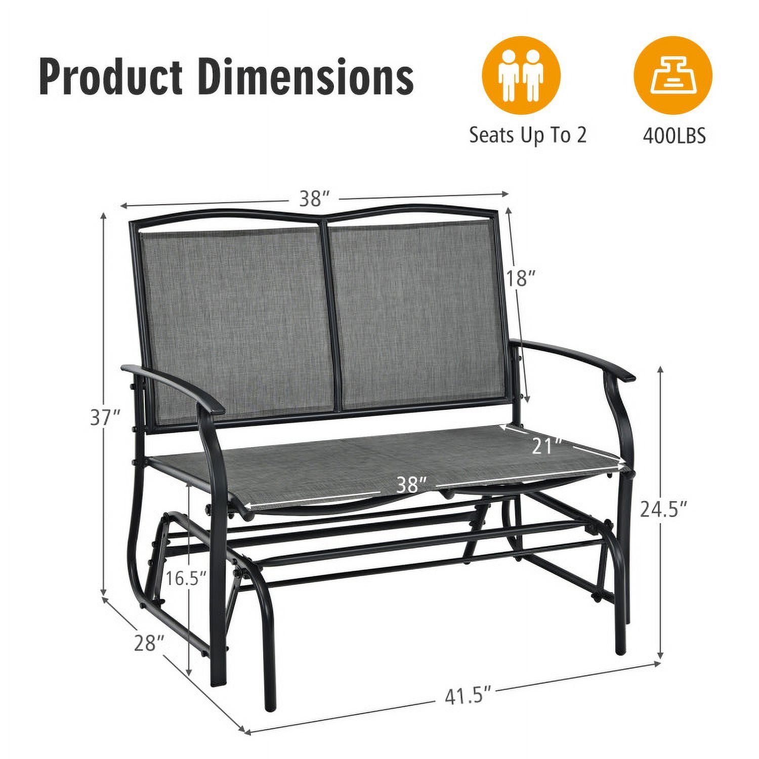 Aimee Lii Outdoor Double Chair, Patio Glider Bench, Porch, Backyard, Sturdy, Gray Aimee Lii Outdoor Double Chair, Patio Glider Bench, Porch, Backyard, Sturdy, Gray