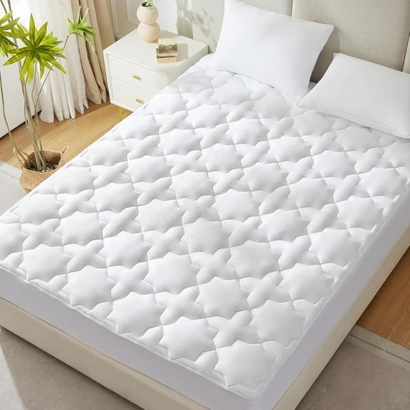 Twin  Cotton Mattress Pad with Deep Pocket, Quilted Cover for College Dorm, 39x80 Inches, White
