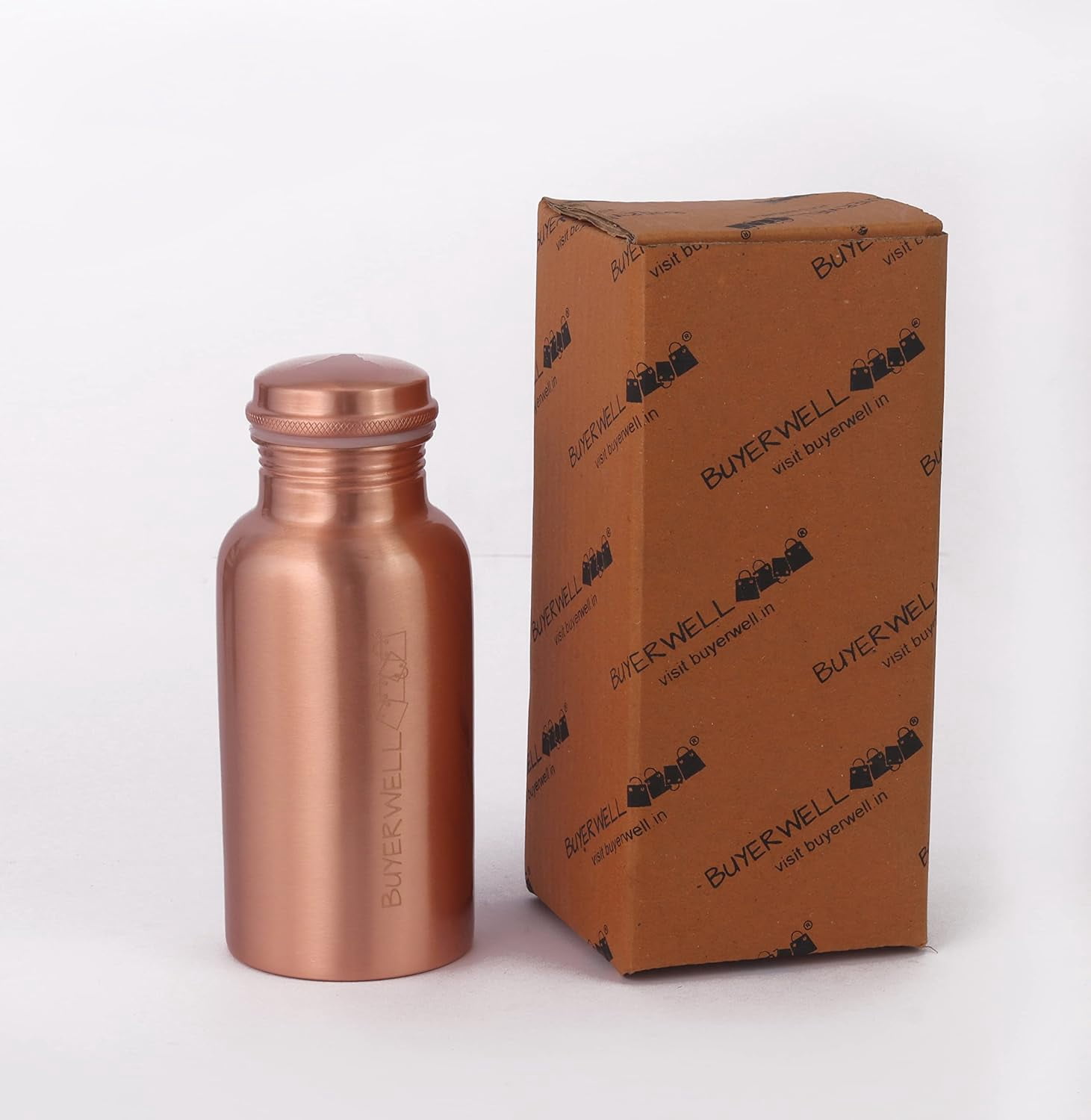 BUYERWELL 100% Pure Copper Water Bottle 17 Oz Bottle with Lid – Ayurvedic Vessel – Copper Water Vessel – Small -Leak Proof - Seamless Matt Finish