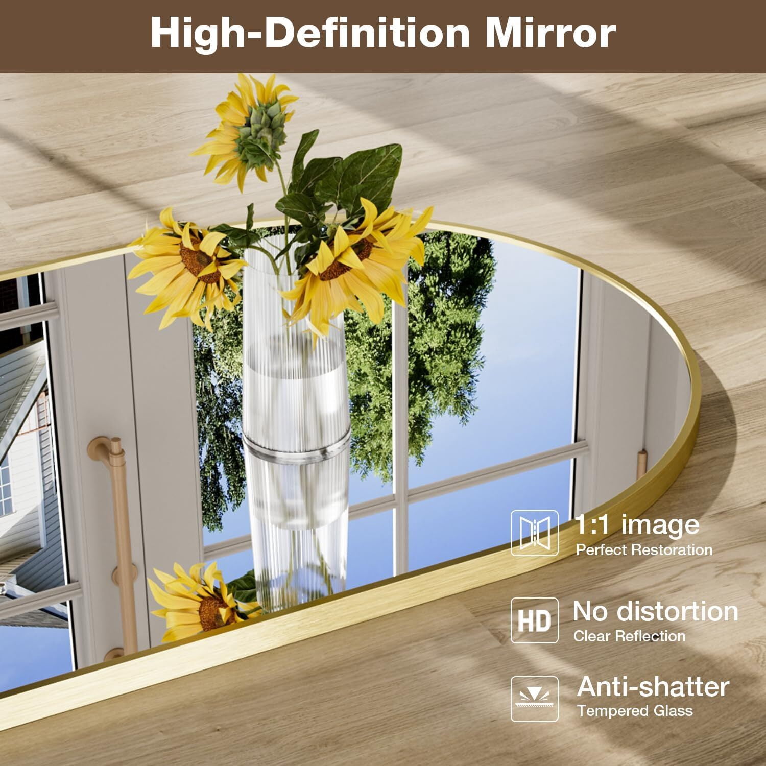 GRAHMY 24"x 16" Arched Bathroom Mirror Metal Frame Vanity Mirror Wall Mounted, Gold