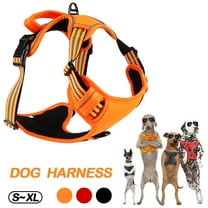 Dog Harness No Pull, Walking Pet Harness with 2 Metal Rings and Handle Adjustable Reflective Breathable Oxford Soft Vest Easy Control Front Clip - Orange, XL