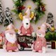 thumbnail image 5 of Adorno navideño de Papá Noel, muñeco de nieve, reno, gnomo, postura sentada, color rosa, decoración navideña para el hogar, Navidad 2024, 5 of 5