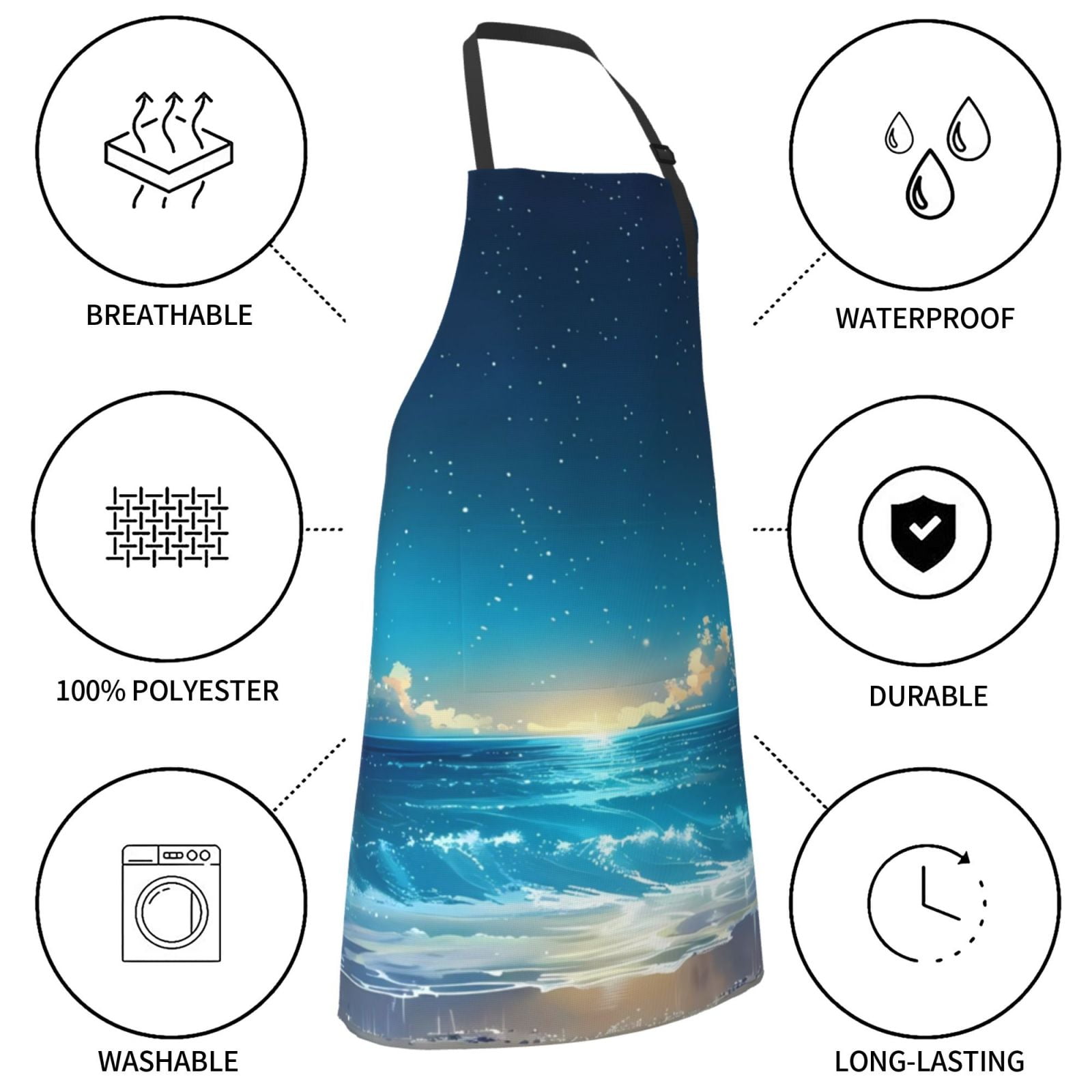 Kdxio Night Sky Beach Scene Apron with Pockets Adjustable Kitchen Aprons for Men Women Waterproof Aprons for Cooking,Drawing,Crafting, Baking Household Cleaning