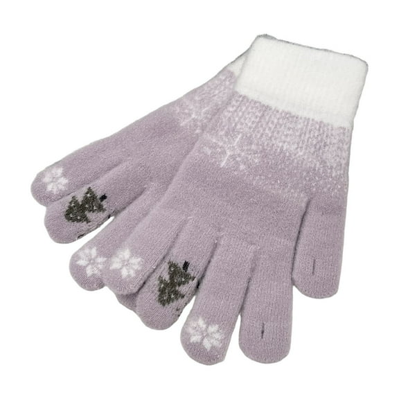 Winter Touchscreen Gloves – Warm Christmas Tree Knit Gloves, Five-Finger Full Coverage, Soft Stretch Gloves for Cycling, Driving, Outdoor Use