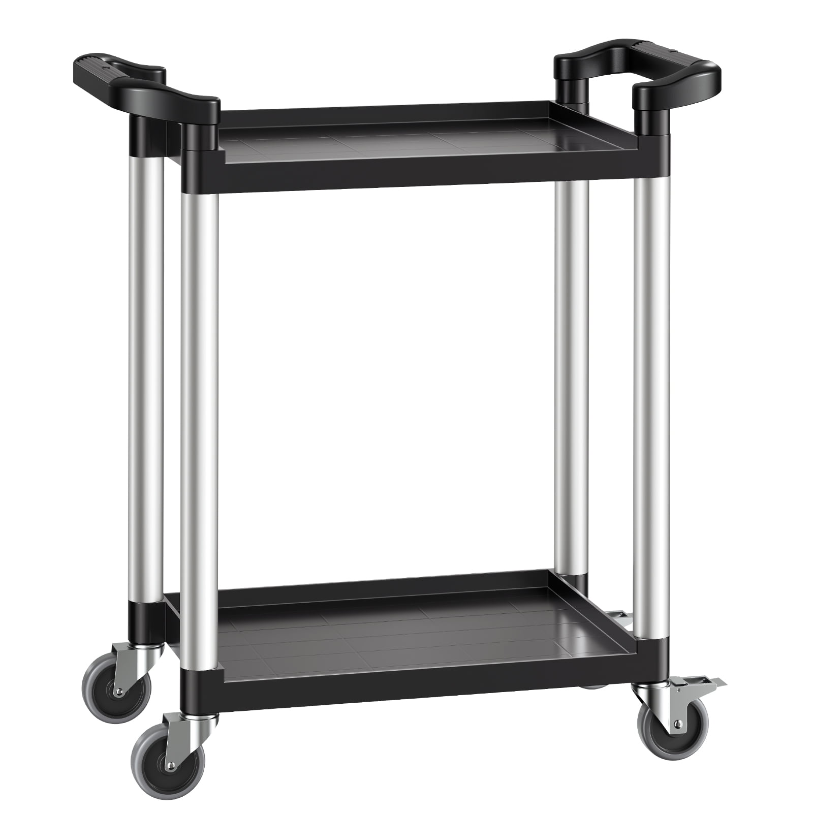 VEVOR Utility Cart, 300 lbs Load Capacity, 2-tier Utility Plastic Cart with 360° Swivel Wheels (2 with Brakes), 24.4 x 16.1-inch Food Service Cart for Warehouse, Office, Home, Restaurant, Kitchen
