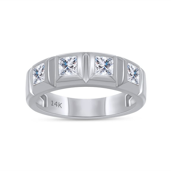 White Natural Diamond Princess Shape Anniversary Band in 14k Solid White Gold (Color: I-J, Clarity: I2-I3, 0.75 Cttw)-4