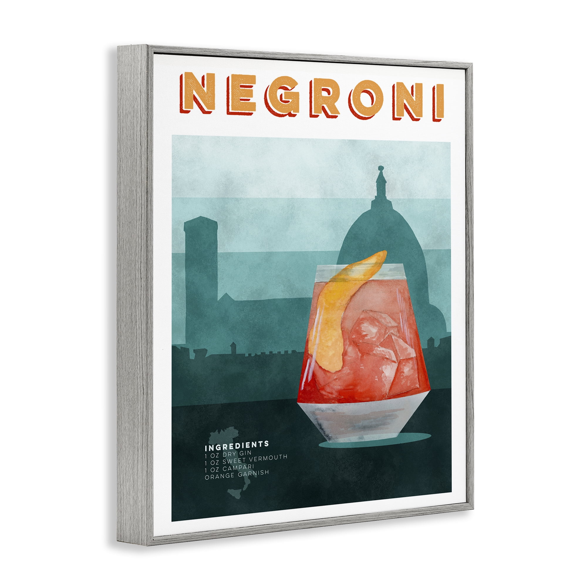 Retro Negroni & Architecture Gray Framed Giclee Art, design by Brett Blumenthal