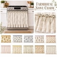 thumbnail image 2 of Farmhouse Stove Skirt Oven Curtain for Kitchen Decor, Cotton Blend Stove Curtain with Lace Ruffle Trim & Ribbon Ties, Oven Cover for Cottage Kitchen Daily Furnishing, Eucalyptus leaves, 2 of 8
