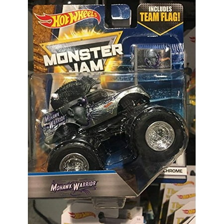 2017 CHROME MOHAWK WARRIOR MONSTER JAM TRUCK WITH TEAM FLAG CHROME 2/7 NEW RARE, 2017 CHROME MOHAWK WARRIOR MONSTER JAM TRUCK WITH TEAM FLAG CHROME 2/7 NEW.., By hot