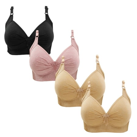 Gnurob Women Plus Size Lace Bra Push Up Wirefree Bralette Hide Back Fat Underwear 4 PC Adjustable Straps Bralettes Comfort Padded T Shirt Bras Clearance Saving Black 4X-Large