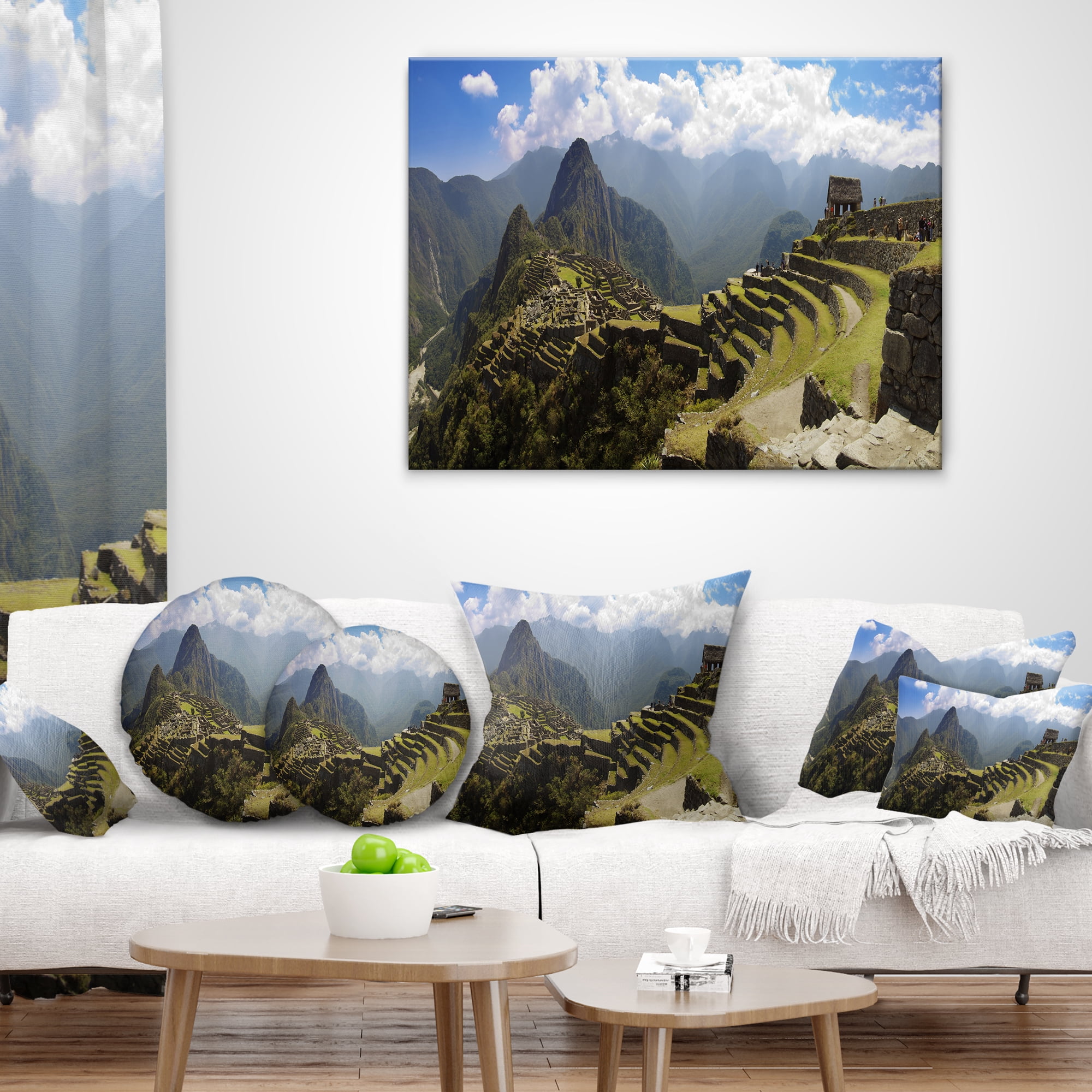 Designart Machu Picchu Panorama - Landscape Photo Throw Pillow - 16x16