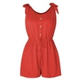 thumbnail image 3 of SLADYGLO Women Sleeveless Tie Shoulder Crewneck Drawstring Shorts Jumpsuits with Pockets, 3 of 3