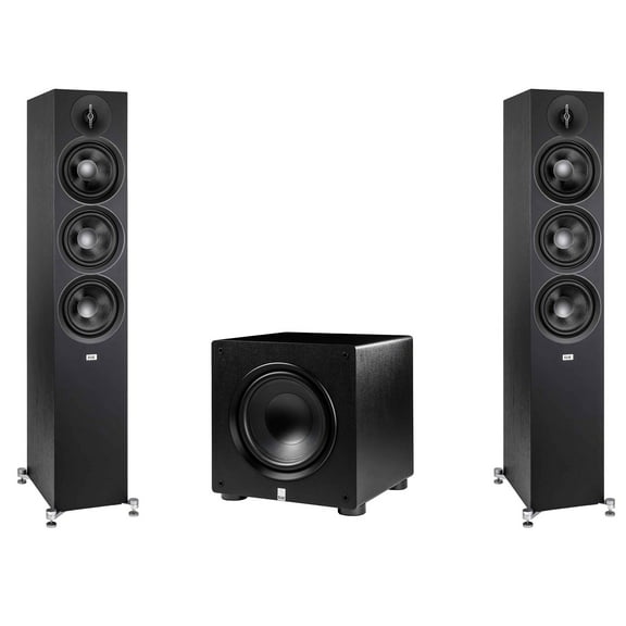 Elac - Two DF63-BK - Debut 3.0 6.5" Floor Speaker - Black and Elac PS350-BK - Varro Premium 12" 350 Watt Powered Subwoofer with Auto-EQ