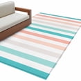 thumbnail image 2 of Coral Red Aqua Stripes Washable Area Rugs 4'x6', Minimalist Abstract Vertical Striped Low Pile Throw Living Room Rug Non-Slip Sturdy Edge Binding Carpet for Indoor Entryway Bedside Kitchen, 2 of 9