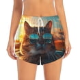 thumbnail image 2 of Balery Cool Cat Driving Sunset Pattern Women's Running Shorts with Liner 2 Pockets Elastic Workout Athletic Gym Yoga Shorts-Medium, 2 of 7