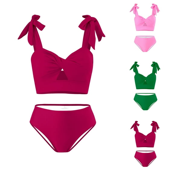 UTSJKR Women's Cutout Two Piece Bikini Set Twist Front Tie Shoulder Swimwear High Cut Swimsuit Bathing Suit Green S