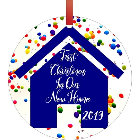 The Christmas Tree Animated 2019 Ornament New Home First Christmas In Our New Home 2019 Balloons Design Round Shaped Flat Semigloss Aluminum Christmas Ornament Tree Decoration - Unique Modern Novelty Tree Décor Favors ()